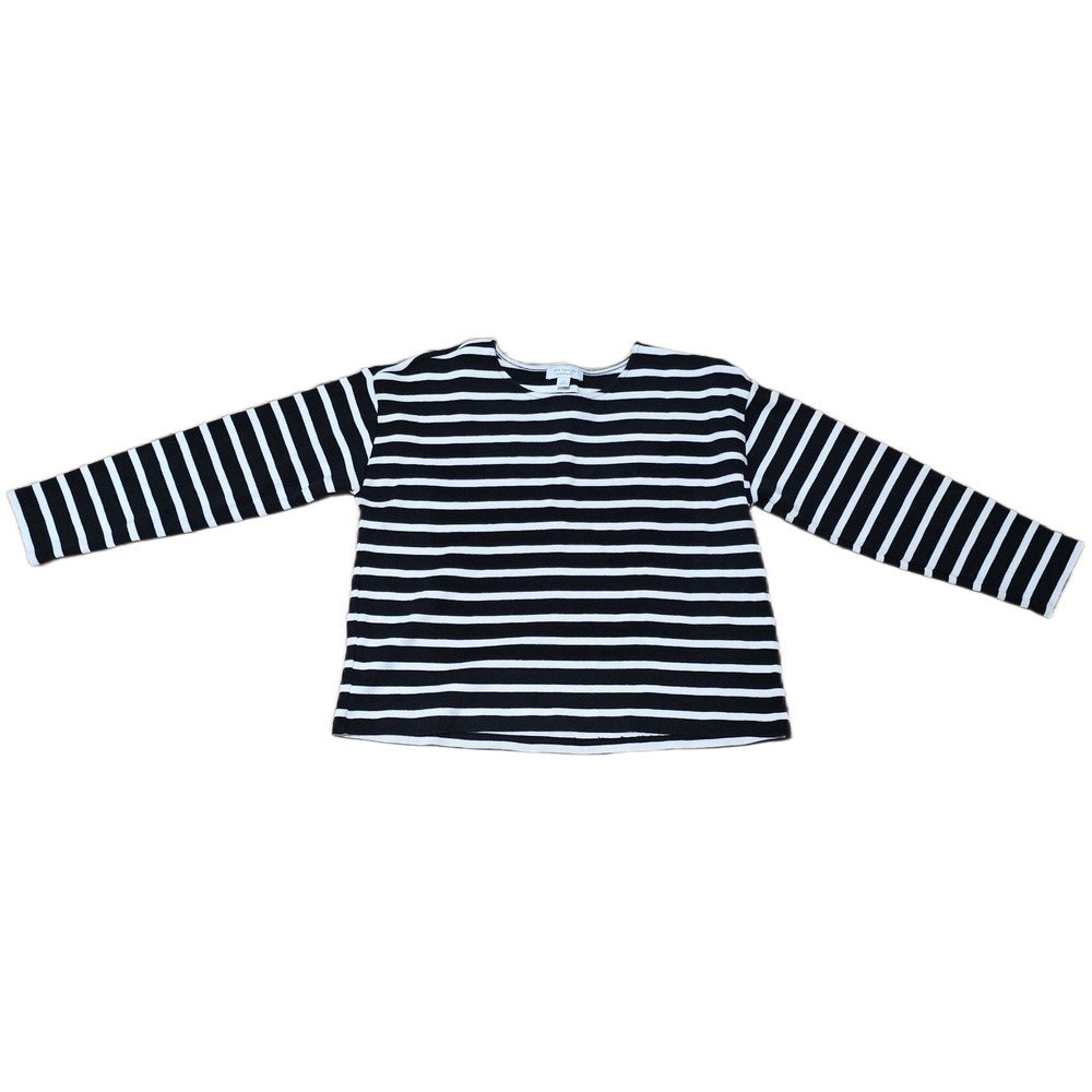 Ann Taylor Weekend Womens Black White Striped Cotton Long Sleeve Top Size‎ M